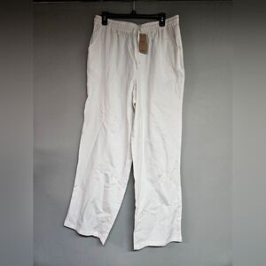 Women's Xl White Linen Pants Wide Leg High Waist